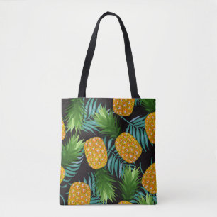 Bolsa Tote Abacaxi Palmeira Black Tapeçaria