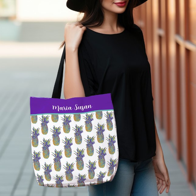 Bolsa Tote Abacaxi Pop de cor (Colorful Pop Art Pineapple Tote Bag)