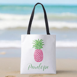 Bolsa Tote Abacaxi Rosa Preppy Tropical Personalizado 