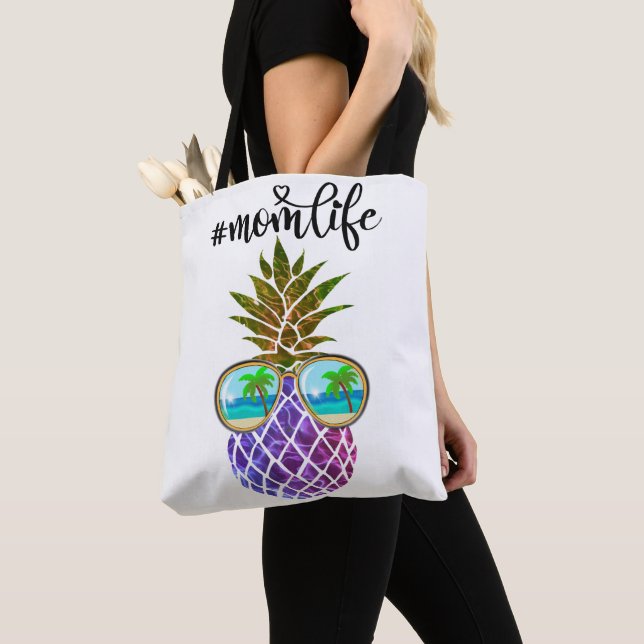 Bolsa Tote Abacaxi rosa roxo tropical (Close Up)