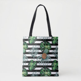 Bolsa Tote Abacaxi tropical aquoso com listras pretas