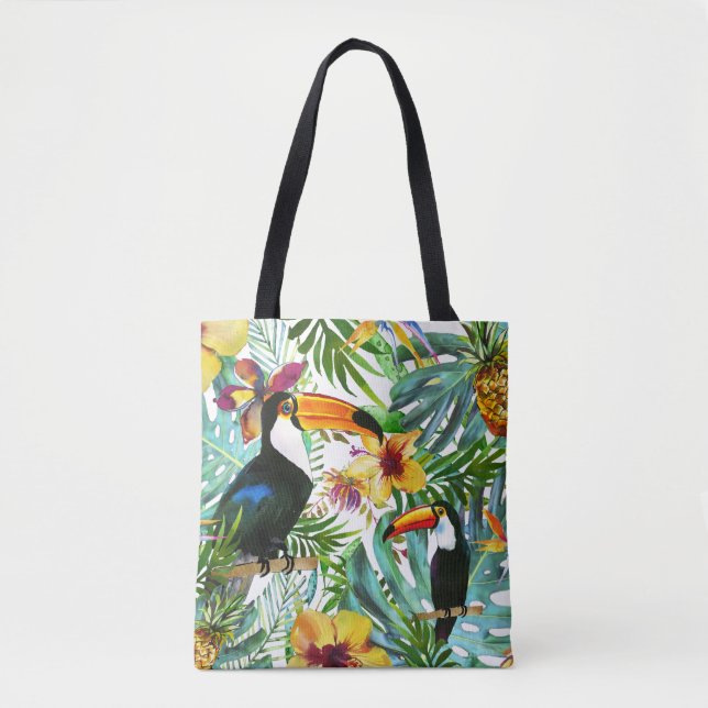 Bolsa Tote Abacaxi tropical da palma do paraíso de Toucan (Frente)