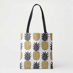 Bolsa Tote Abacaxis Dourados: Branco Desenhado À Mão Sem Cost