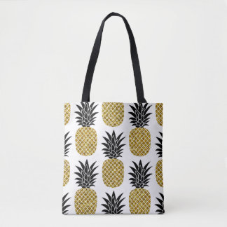 Bolsa Tote Abacaxis Dourados: Branco Desenhado À Mão Sem Cost