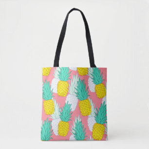 Bolsa Tote Abacaxis Tropicais: Chic de Cartoon Vermelho.