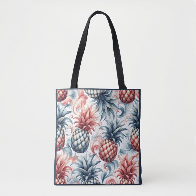 Bolsa Tote Abacaxis Vermelhos, Brancos e Azuis (Frente)