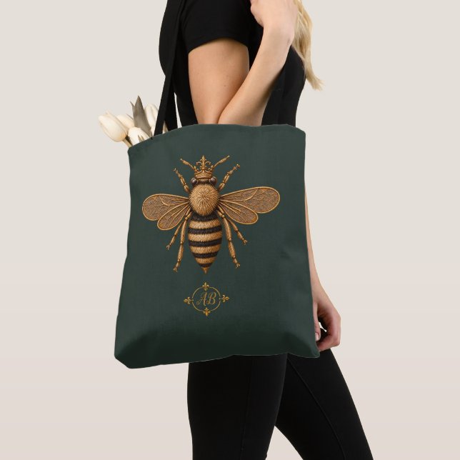 Bolsa Tote Abe Melissa Real Bee | Floresta Profunda Verde (Close Up)
