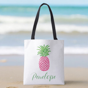 Bolsa Tote Abelezado Abacaxi Rosa Tropical Personalizado