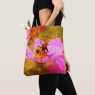 Bolsa Tote Abelha-Bumble Na Arte Da Flor Do Cosmos Rosa