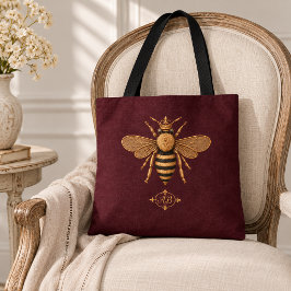 Bolsa Tote Abelha Real Dark Romance | Francês Burgundy & Ouro