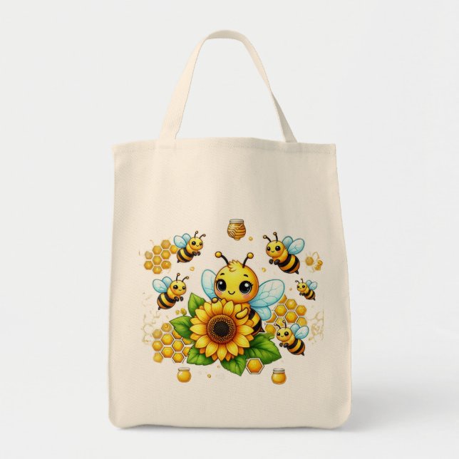 Bolsa Tote Abelhas amarelas cheias e girassol (Frente)