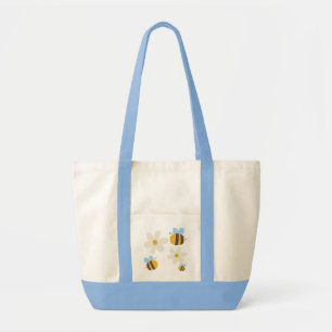 Bolsa Tote Abelhas-brancas com flores brancas em um saco de T