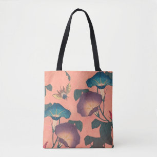 Bolsa Tote Abelhas e Flores - Arte Japonesa Rosa Floral