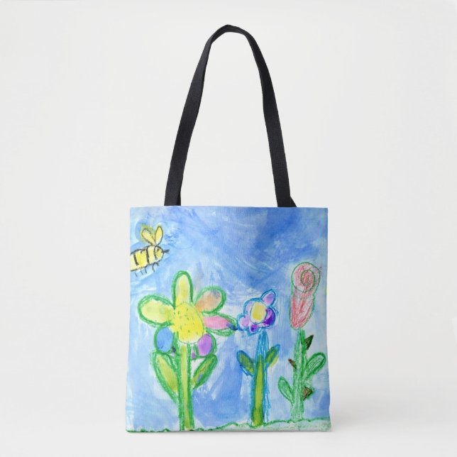 Bolsa Tote Abelhas e Flores de Verão, Trabalho de arte de Des (Frente)