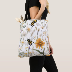Bolsa Tote Abelhas E Flores Selvagens,