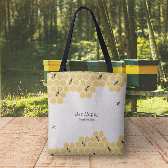 Bolsa Tote Abelhas e Padrões de Honeycomb (Bee and Honeycomb Tote Bag)