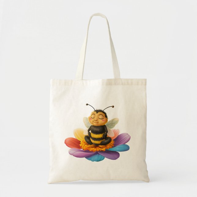 Bolsa Tote Abelhas Em Uma Flor Vibrante Fazendo Yoga (Frente)