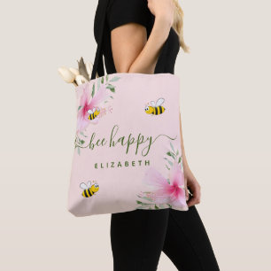 Bolsa Tote Abelhas Feliz Abelhão rosa ouro monograma floral