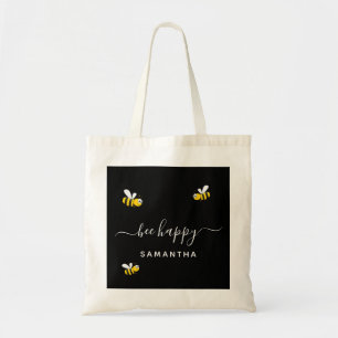 Bolsa Tote Abelhas negras felizes do bumbum nome amarelo de v