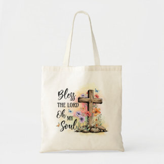 Bolsa Tote Abençoo Senhor Oh Minha Alma Santa Cruz e Floral