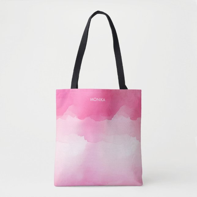 Bolsa Tote Abertura de Aquarela Rosa-Quente Elegante Personal (Frente)