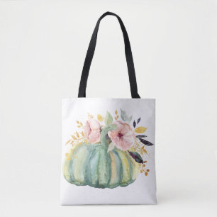 Bolsa Tote Abóbora azul queda floral aquarela outono elegant