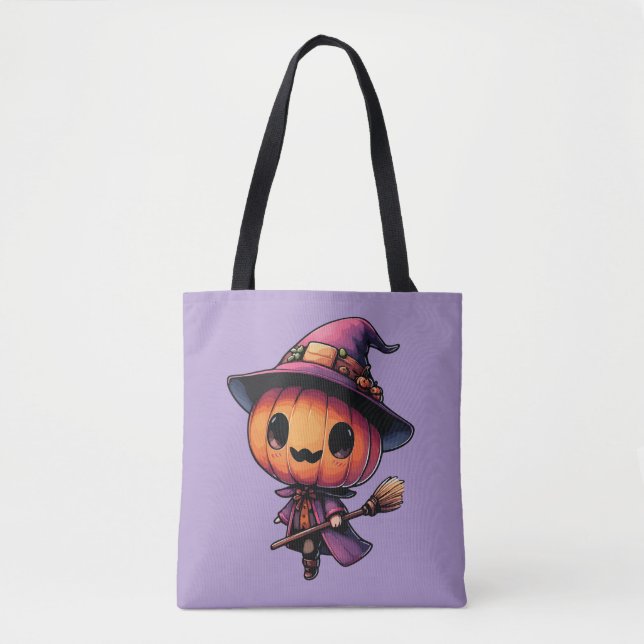 Bolsa Tote Abóbora bruxa de Halloween fofa (Frente)