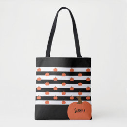 Bolsa Tote Abóbora com Listras Pretas e Brancas - Personaliza