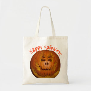 Bolsa Tote Abóbora, crânio flamejante