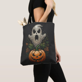 Bolsa Tote Abóbora de Crânio de Halloween Arte de Ponto Assus