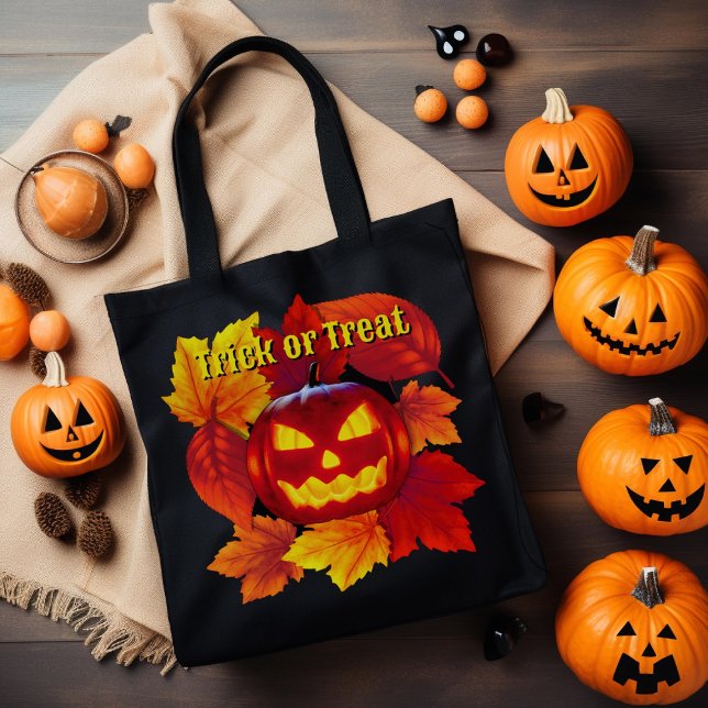 Bolsa Tote Abóbora de Halloween com truque ou tratamento  (Criador carregado)