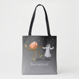 Bolsa Tote Abóbora de Halloween dançante e fantasma