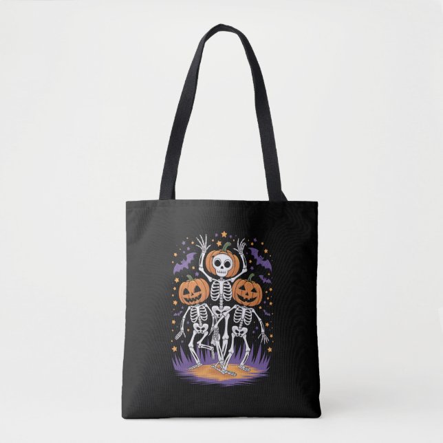Bolsa Tote Abóbora de Halloween do Esqueleto Dançante (Frente)