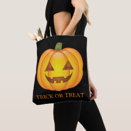Bolsa Tote Abóbora de Halloween Fofa Com Texto de Travessura 
