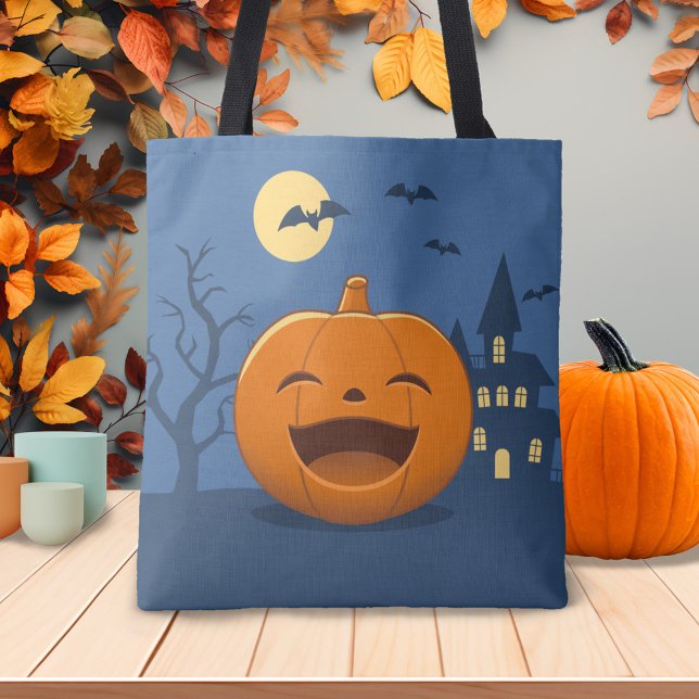 Bolsa Tote Abóbora de Halloween Rindo (Criador carregado)