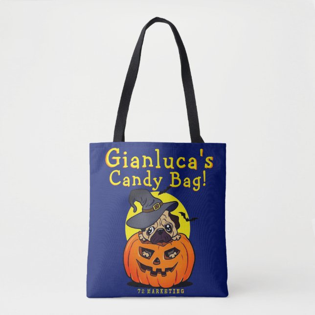Bolsa Tote Abóbora feita sob encomenda do pug do saco da (Frente)