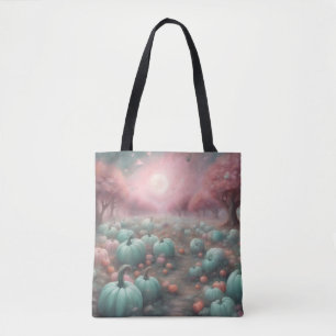 Bolsa Tote Abóbora pastel rosa e menta Halloween 2026