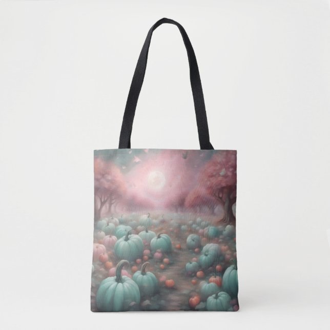 Bolsa Tote Abóbora pastel rosa e menta Halloween 2026 (Frente)