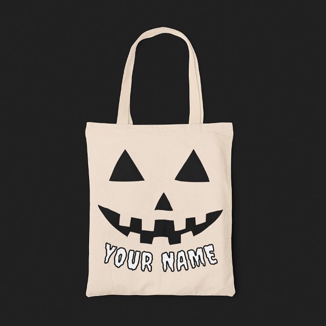 Bolsa Tote Abóbora Personalizada de Halloween com Nome em Pre (Criador carregado)