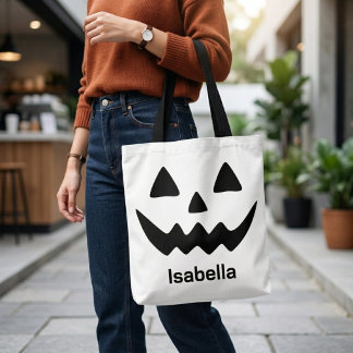 Bolsa Tote Abóbora Personalizada de Halloween com Rosto de Ja
