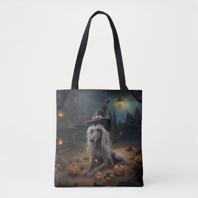 Bolsa Tote Abóboras assustadoras de Halloween com crista chin (Frente)