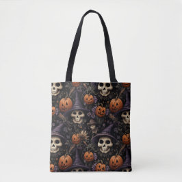 Bolsa Tote Abóboras Caveiras Flores Halloween
