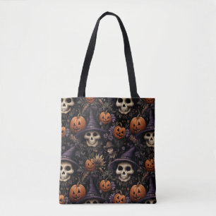 Bolsa Tote Abóboras Caveiras Flores Halloween