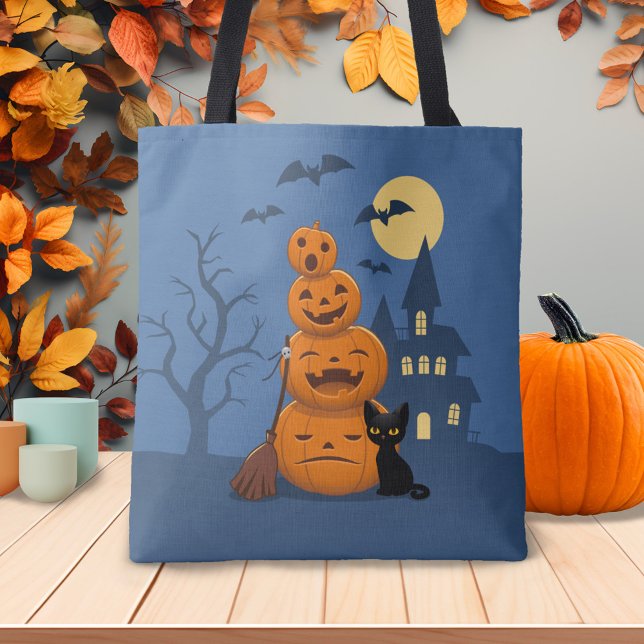 Bolsa Tote Abóboras de Halloween e Gato Negro (Criador carregado)
