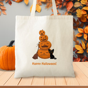 Bolsa Tote Abóboras de Halloween e Gato Preto