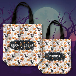 Bolsa Tote Abóboras e Gatos Trutas de Halloween