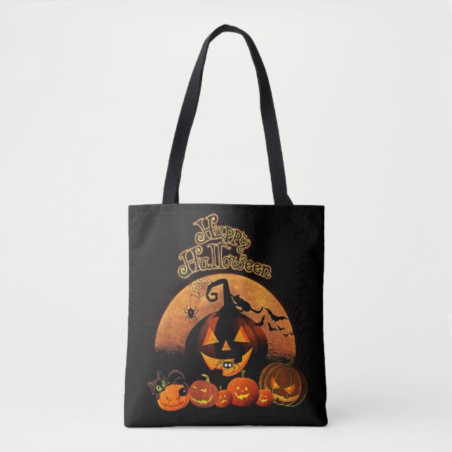 Bolsa Tote abóboras felizes de Halloween (Frente)