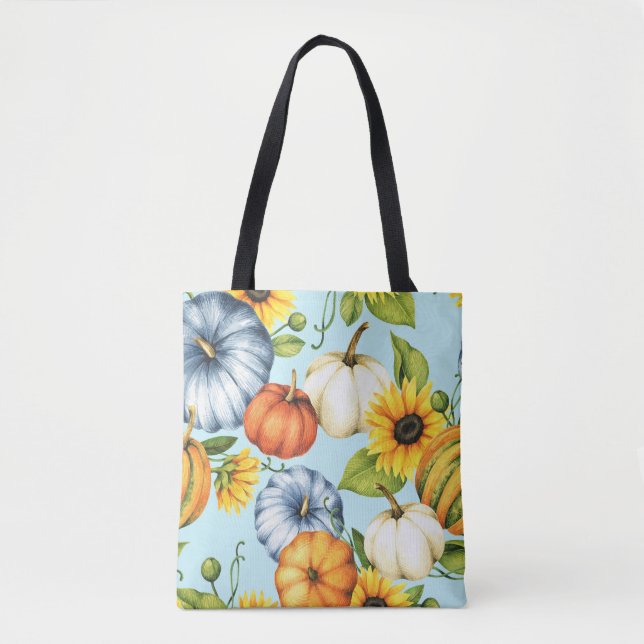 Bolsa Tote Abóboras, girassóis, ilustração de aquarela (Frente)