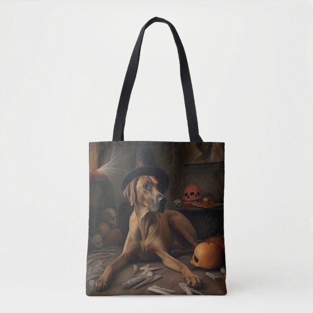 Bolsa Tote Abóboras Ridgeback da Rodésia Halloween Assustador (Frente)