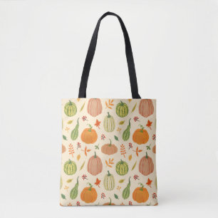 Bolsa Tote Abóboras verdes e laranja, padrão perfeito.